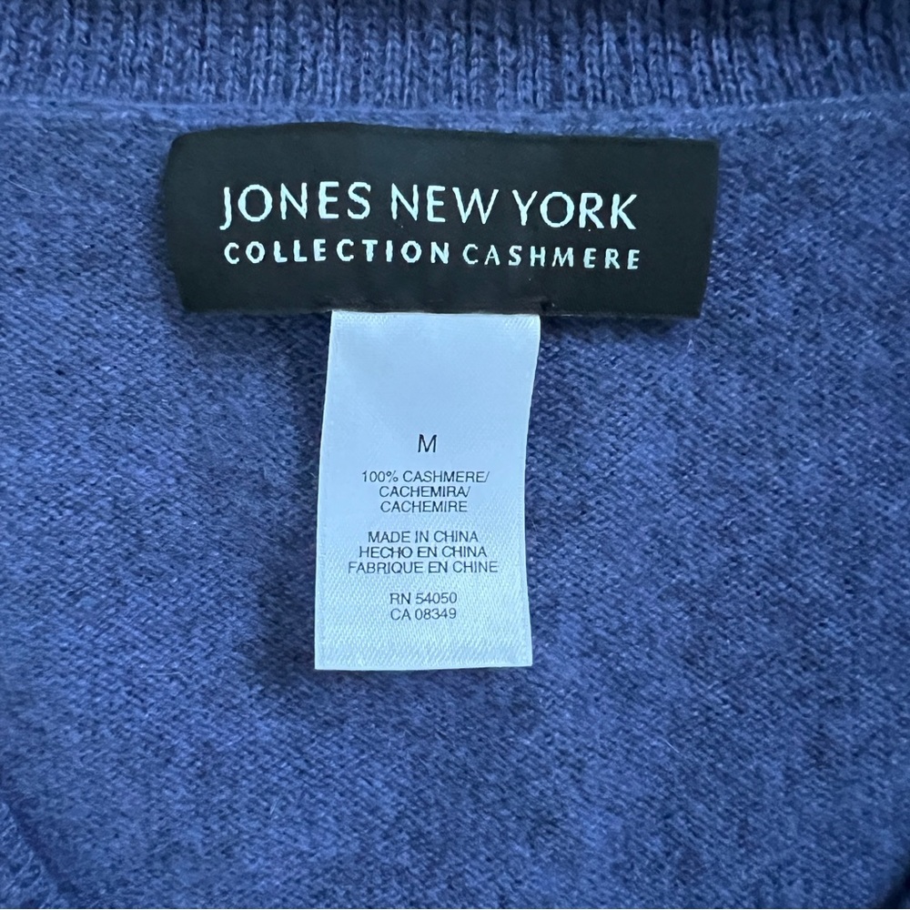 Jones New York 100% Cashmere Sweater V Neck, Blue, Women’s Medium - Picture 2 of 6